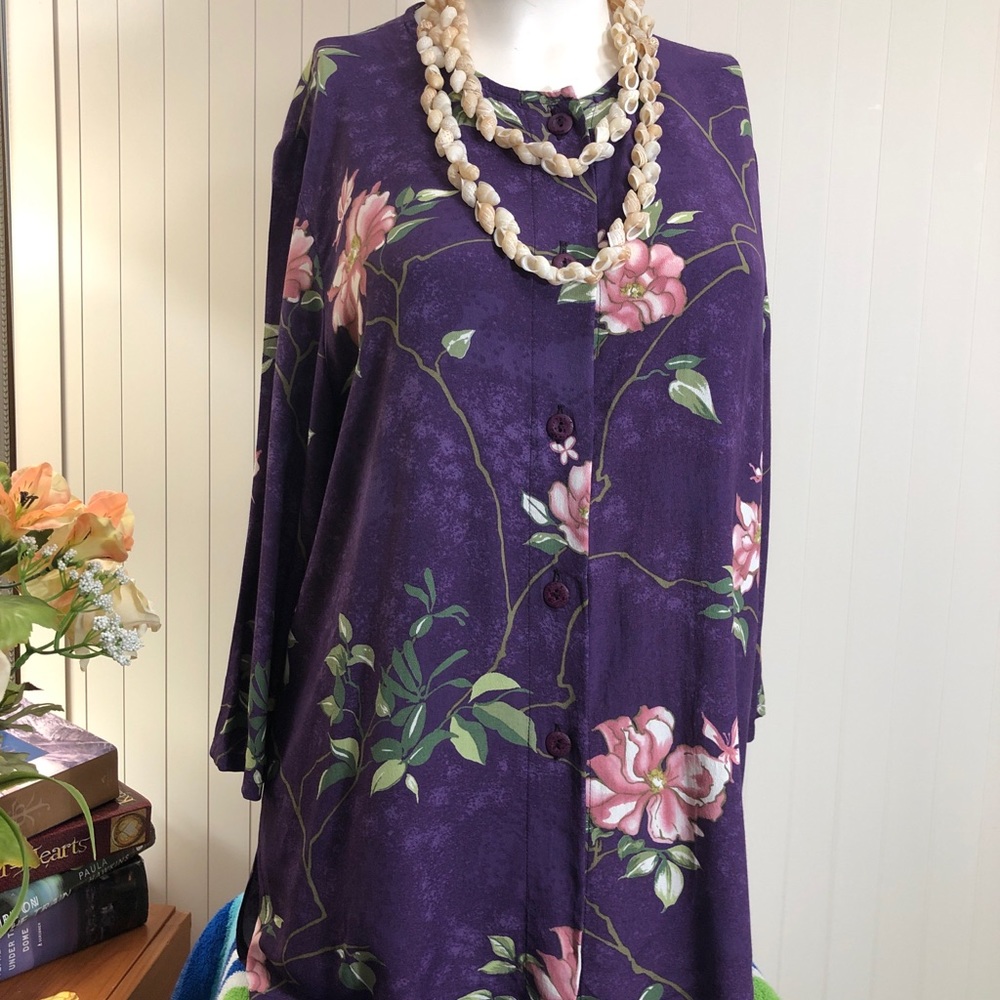 Vintage NATURALLY PETITE Honolulu Floral Button Down Blouse Blouse Top  Sz SP